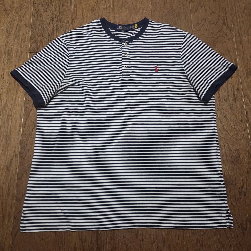 Polo Ralph Lauren Men’s Featherweight Mesh Henley Navy White Shirt Size XL